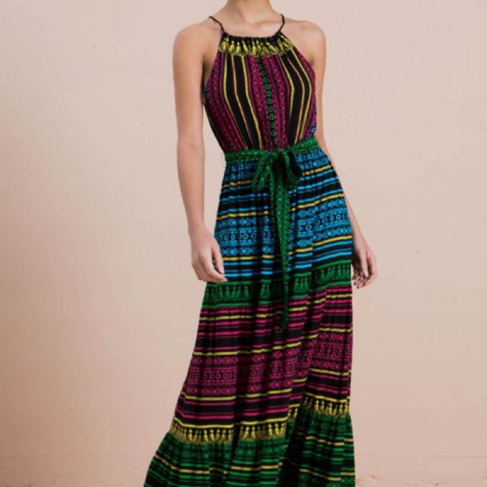 Last 1! NWT Multi-Color Print Halter Maxi Dress - Picture 2 of 7